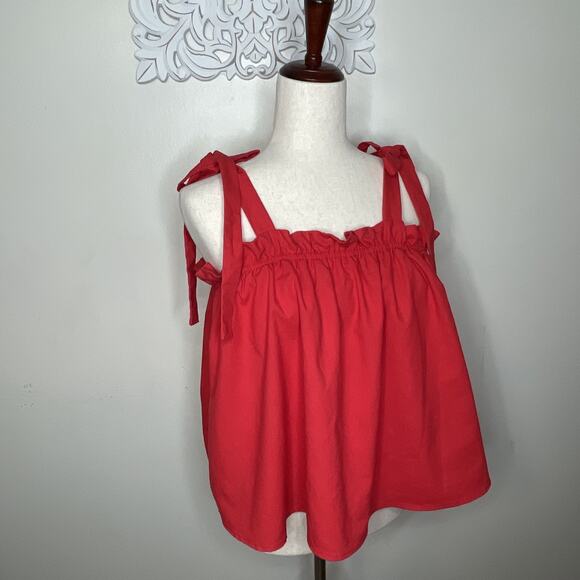 THE GOOD JANE Women's size MEDIUM off Shoulder TOP Sleeveless Bow Strap RED - Picture 7 of 9